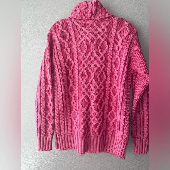 Vtg Pink Aran Crafts Merino Wool Cable Knit Sweater Cardigan Women's XS NWOT - Picture 5 of 9